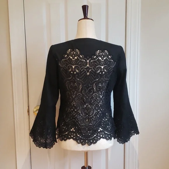 Kobi Halperin Neve Black Linen-Blend Lace Jacket — Size S — Excellent Pre-Owned